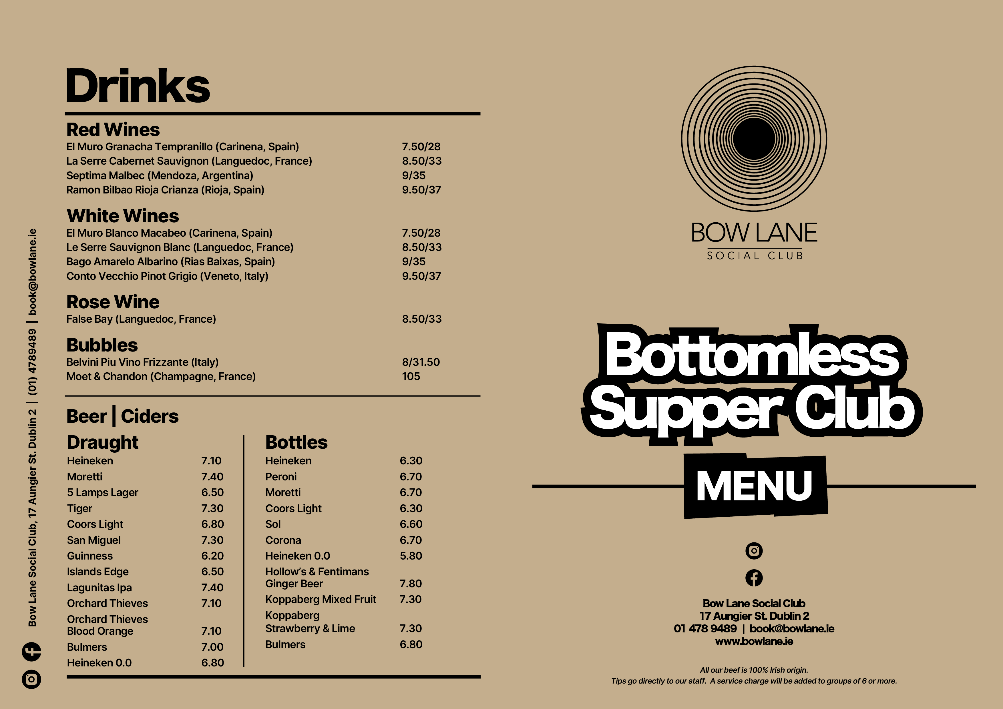 Bottomless Supper Club Drinks Menu - Bowlane Social